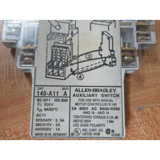 Allen Bradley 140-A11 Auxiliary Contact 140A11 Series A Old Style - Used
