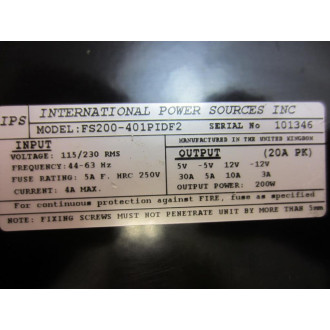 IPS FS200-401PIDF2 Power Supply Module FS200401PIDF2 - Used