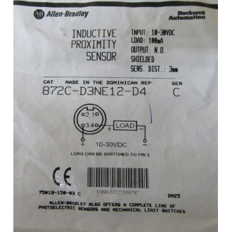 Allen Bradley 872C-D3NE12-D4 Proximity Sensor 872CD3NE12D4