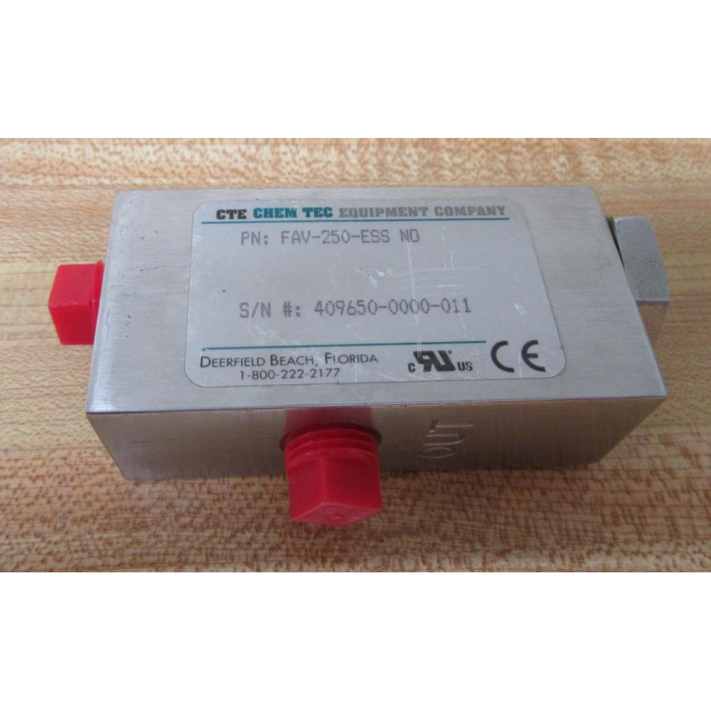 Chem Tec Equipment FAV-250-ESS NO Valve FAV250ESSNO - New No Box Chem Tec Equipment FAV-250-ESS NO Valve FAV250ESSNO - New No Box