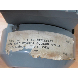 SEW Eurodrive WA20 DT63L4 Motor WGear Box WA20DT63L4 - New No Box