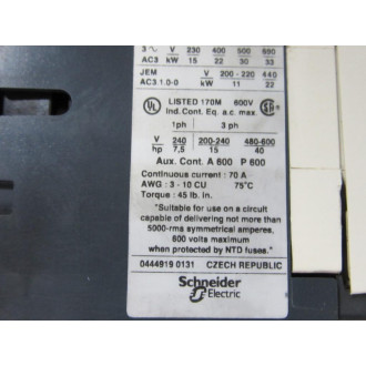 Telemecanique LP1 D5011 BD Contactor LC1 D50 - Used