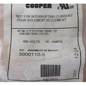 Cooper 5000110-5 Connector Cable 50001105