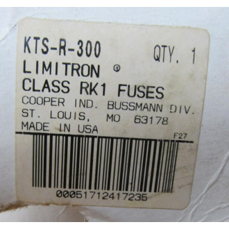 Limitron Bussmann KTS-R-300 Cooper Fuse KTSR300 Limitron Bussmann KTS-R-300 Cooper Fuse KTSR300