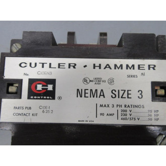 Cutler Hammer C10EN3AB Reversing Contactor CI0EN3 AB - Used