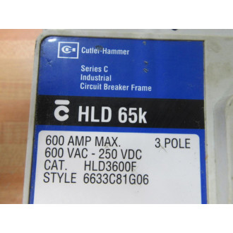 Cutler Hammer HLD3600F Eaton 600A Circuit Breaker 6633C81G06 W 3 Lugs - Used