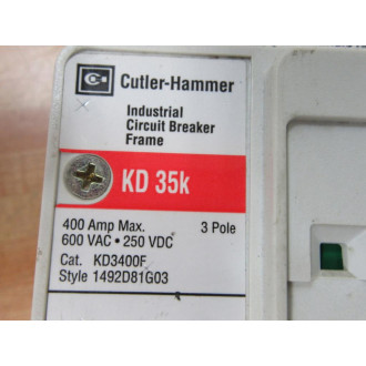 Cutler Hammer KD3400F Eaton 400A Circuit Breaker 1492D81G03 - Used