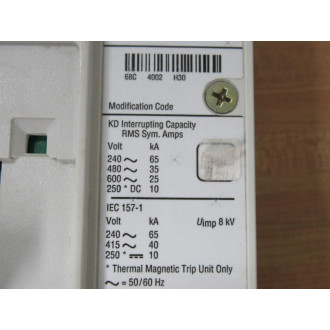 Cutler Hammer KD3400F Eaton 400A Circuit Breaker 1492D81G03 - Used