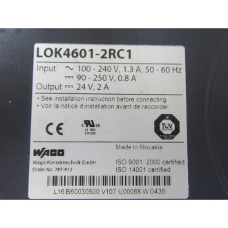 Wago 787-912 Power Supply LOK4601-2RC1 Input 100-240V Output 24V 2A - Used