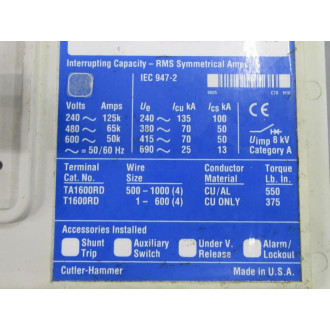 Cutler Hammer RD316T35W Eaton 1600A Circuit Breaker 1495D80G43 - Used Cutler Hammer RD316T35W Eaton 1600A Circuit Breaker 1495D80G43 - Used