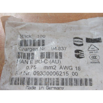 Harting 09330006215 Heavy Duty Socket Crimp HAN E BU-C (AU) (Pack of 100)