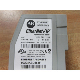 Allen Bradley 1761-NET-ENI Ethernet Interface 1761NETENI FRN 3.22 - Used