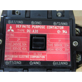 Mitsubishi DU-A30-AC120V Definite Purpose Contactor DU-A30 - Used