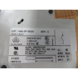 Allen Bradley 1492-SP1B020 2A Circuit Breaker 1492SP1B020 - Used Allen Bradley 1492-SP1B020 2A Circuit Breaker 1492SP1B020 - Used