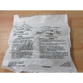 Cooper Crouse Hinds CGB294 34" Cord Grip Cable Gland (Pack of 12)