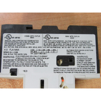 General Electric GPS1BSAM Non-Reversing Manual Starter - Used