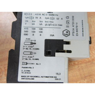 Sprecher + Schuh KTA7-25S-4.0A Manual Motor Starter KTA725S40A - Used