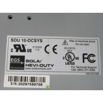 Sola SDU 10-24 Industrial DC UPS SDU 10-DCSYS - Used