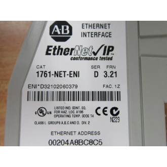 Allen Bradley 1761-NET-ENI Ethernet Interface 1761NETENI Series D FRN 3.21 - Used