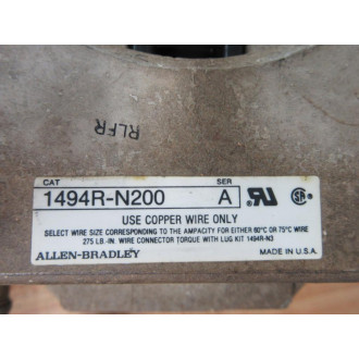 Allen Bradley 1494R-N200 Disconnect Switch 1494RN200 wo 3 Lugs - Used Allen Bradley 1494R-N200 Disconnect Switch 1494RN200 wo 3 Lugs - Used