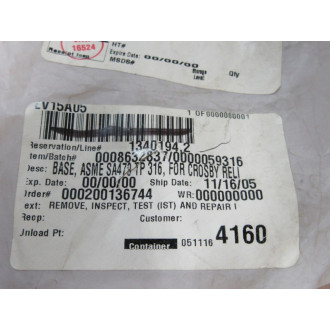 Crosby 8632837 Base ASME SA479 TP 316 Crosby 8632837 Base ASME SA479 TP 316