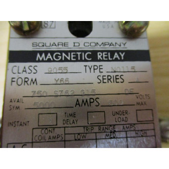 Square D 9055-NO155 Magnetic Relay 9055-N0115 - Used