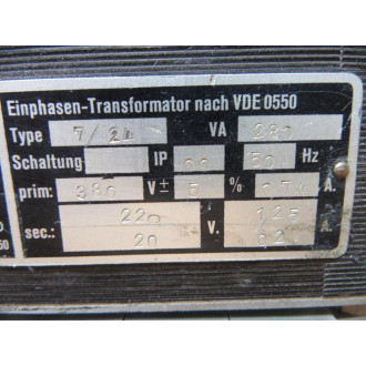 Pfutze VDE 0550 Transformer VDE0550 - Used Pfutze VDE 0550 Transformer VDE0550 - Used