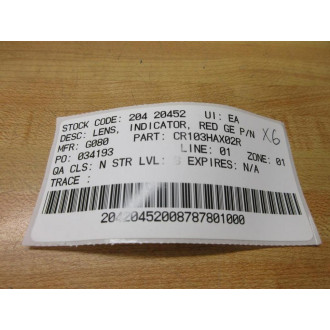 General Electric CR103HAX02R GE Red Indicator Lens - New No Box