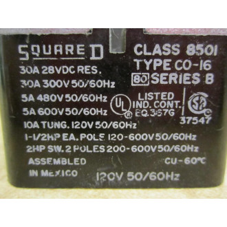 Square D 8501 CO-16 Relay 8501 C0-16 120V 5060Hz - Used Square D 8501 CO-16 Relay 8501 C0-16 120V 5060Hz - Used
