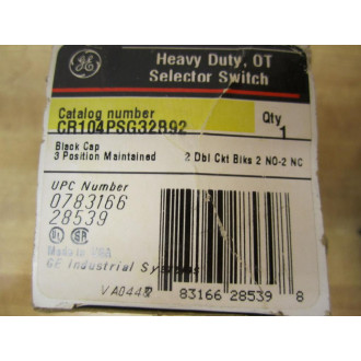 General Electric CR104PSG32B92 Black Selector Switch General Electric CR104PSG32B92 Black Selector Switch