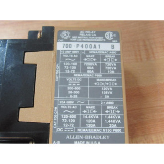 Allen Bradley 700-P400A1 Starter Relay 700P400A1 Series B Allen Bradley 700-P400A1 Starter Relay 700P400A1 Series B