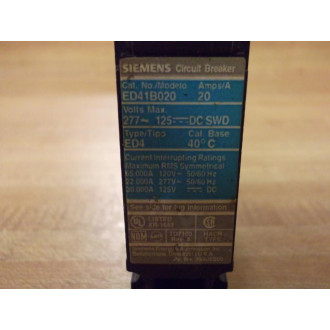 Siemens ED41B020 Circuit Breaker - Used