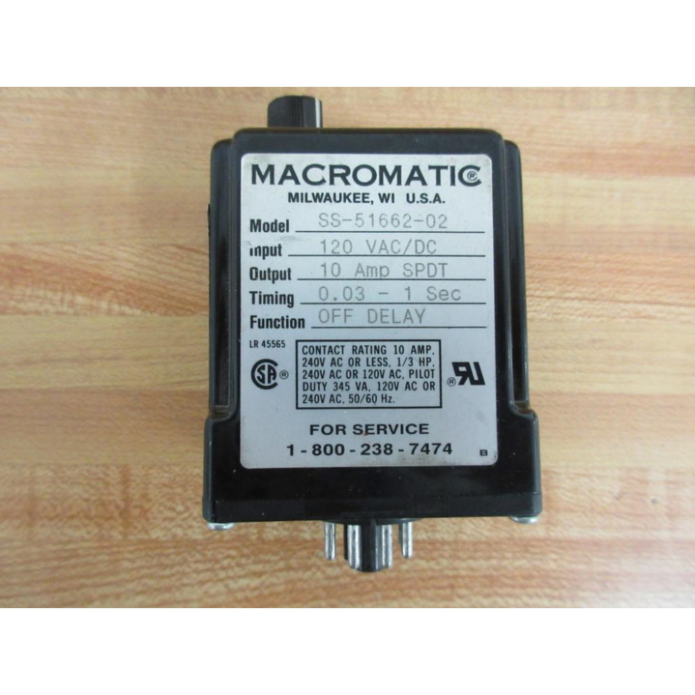 Macromatic SS-51662-02 Time Delay Relay SS5166202 - Used