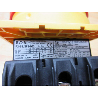 Eaton P3-63SP3-63 Disconnect Switch P363SP363 - Used