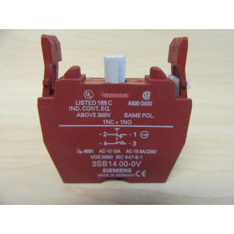 Siemens 3SB1400-0V Contact Block 3SB14000V - Used