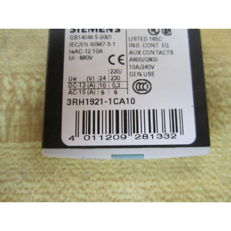 Siemens 3RH1921-1CA10 Contact 3RH19211CA10 - New No Box