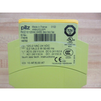 Pilz PNOZ X3 Relay 774316 117979 24VDC 120VAC 3NO 1NC 1SO - Used