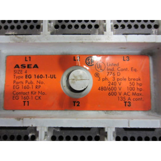 ABB EG 160-1-UL Asea Contactor EG1601UL - Used