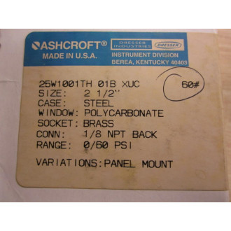 Ashcroft 25W1001TH-01B-XUC-60 Gauge 25W1001TH-01B 0-60 PSI