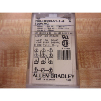 Allen Bradley 700-HB33A1-1-4-120VAC Relay 700-HB33A1-1-4-120V AC Ser. A