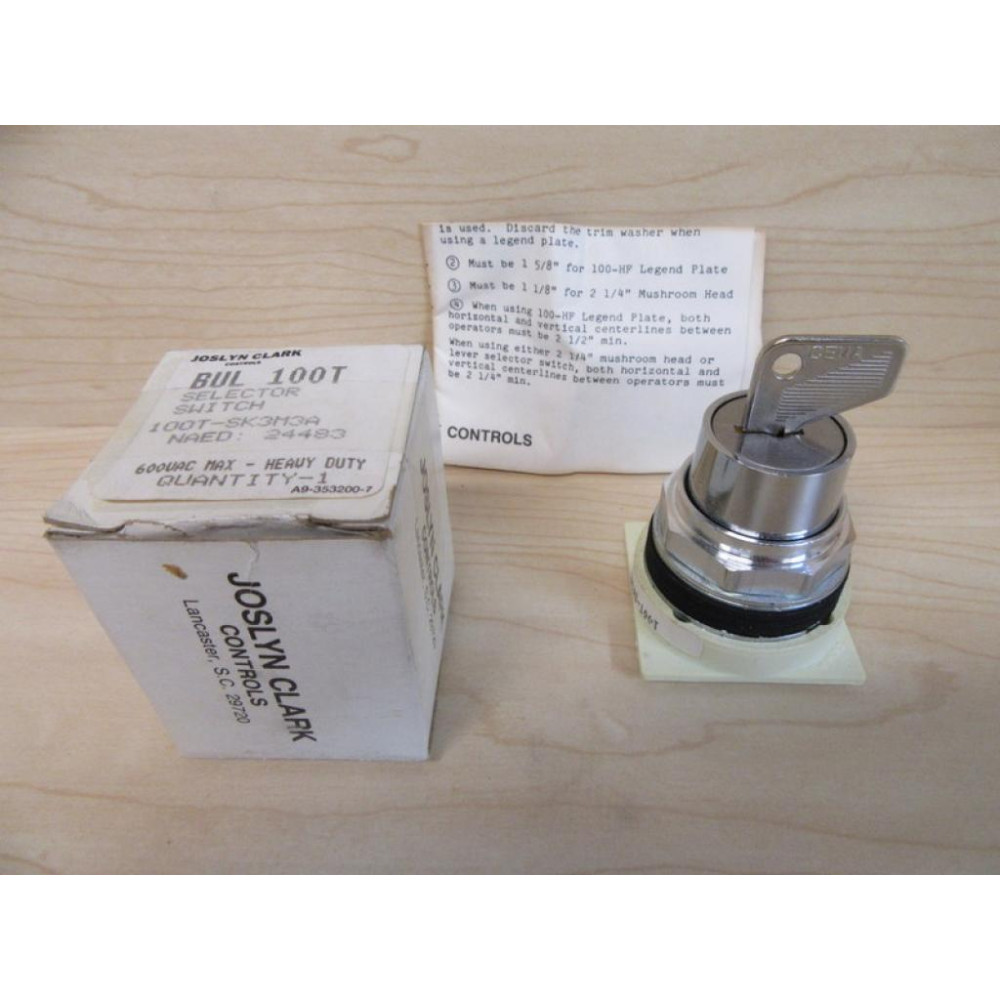 Sylvania X100T-SK3M3A-22X Joslyn Clark Selector Switch X100T-SK3M3A