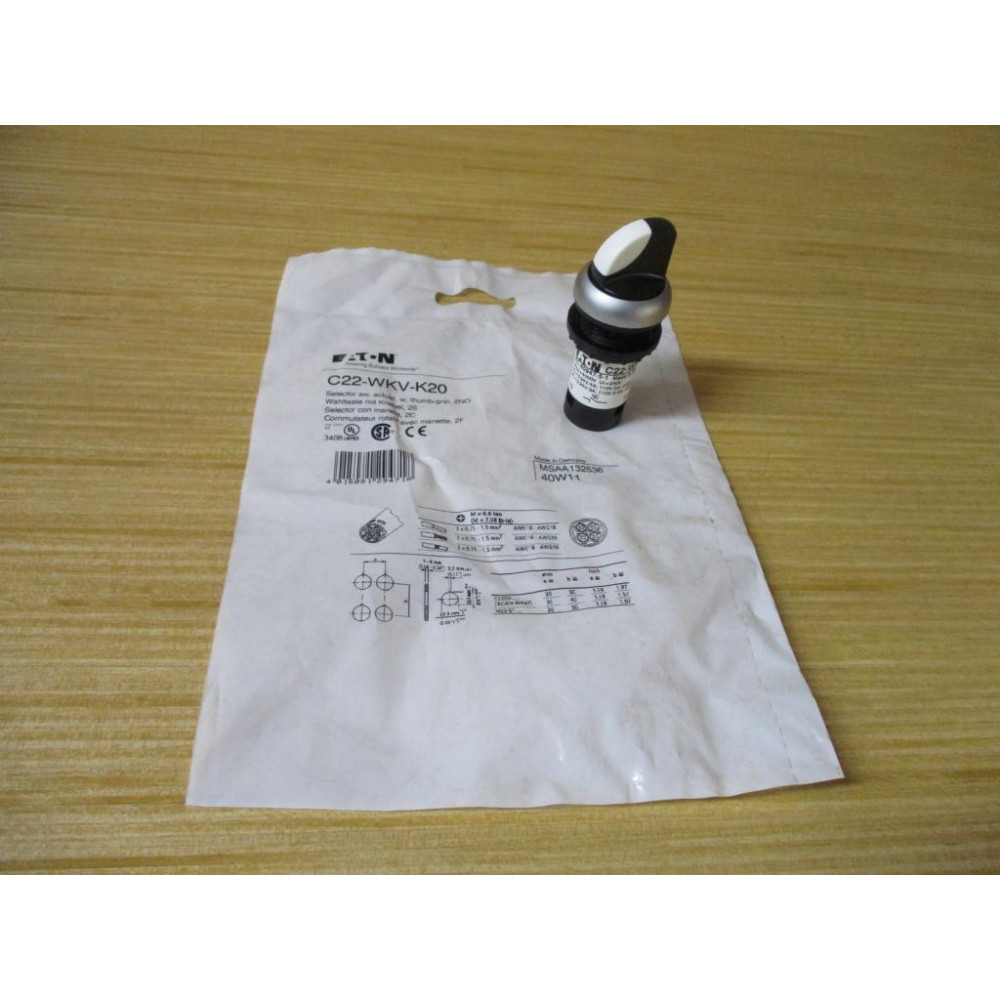 Eaton Moeller C22-WKV-K20 Selector Switch C22WKVK20