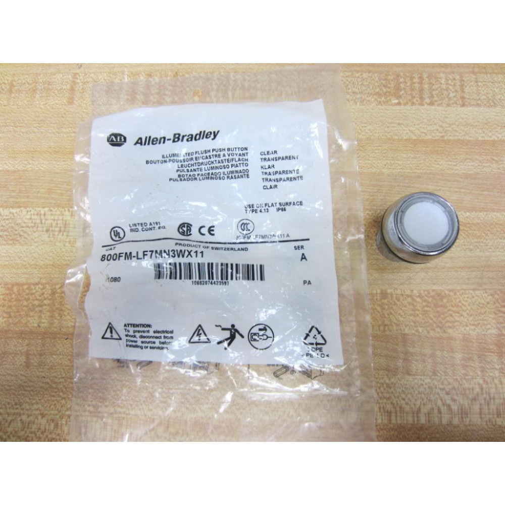 Allen Bradley 800FM-LF7MN3WX11 Push Button Only No Contacts Clear