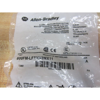 Allen Bradley 800FM-LF7MN3WX11 Push Button Only No Contacts Clear