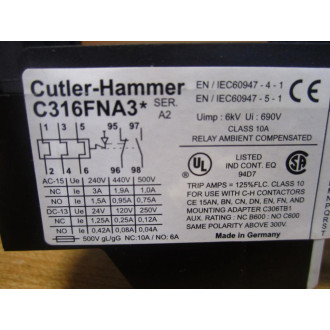 Cutler Hammer Eaton C316-FNA3L Overload Relay C316FNA3L