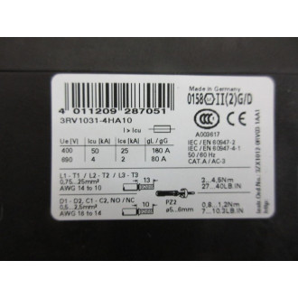 Siemens 3RV1031-4HA10 Circuit Breaker 3RV10314HA10 - New No Box