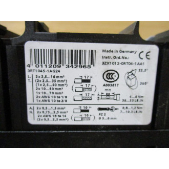 Siemens 3RT1045-1AG24 Sirius Contactor 3RT10451AG24 - Used