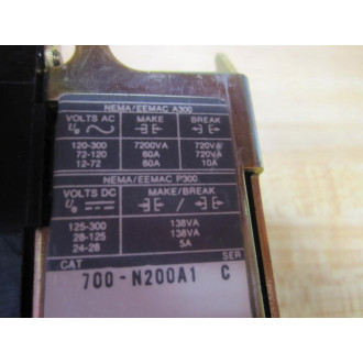Allen Bradley 700-N200A1 Control Relay 700N200A1 Ser. C - Used