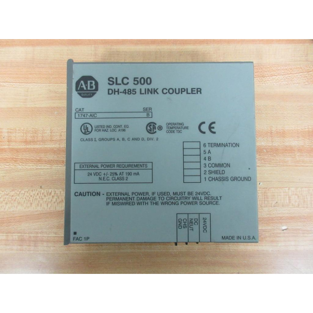 Allen Bradley 1747-AIC SLC 500 DH-485 Link Coupler Ser. B Broken Mounting Tabs - Used