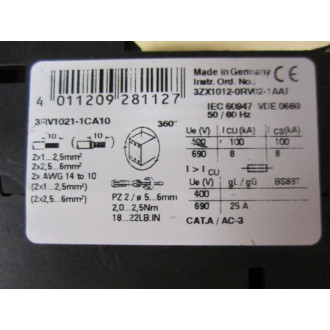 Siemens 3RV1-021-1CA10 Circuit Breaker 3RV10211CA10 - New No Box